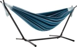 Vivere Doppel Baumwolle Hängematte Mit Hängemattengestell 250 Cm, Blue Lagoon Mit Kostenlose Tragetasche