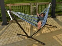 Vivere Doppel Baumwolle Hängematte Mit Hängemattengestell 250 Cm, Oasis Mit Kostenlose Tragetasche -Komar Verkäufe 14043799 06