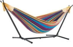 Vivere Doppel Baumwolle Hängematte Mit Hängemattengestell 250 Cm, Tropical Mit Kostenlose Tragetasche