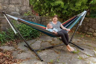 Vivere Doppel Baumwolle Hängematte Mit Hängemattengestell 250 Cm, Rio Night Mit Kostenlose Tragetasche 5 Vivere Doppel Baumwolle Hängematte Mit Hängemattengestell 250 Cm, Rio Night Mit Kostenlose Tragetasche – Bild 5