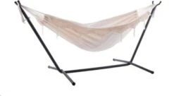 Vivere Doppel Baumwolle Hängematte Mit Hängemattengestell 250 Cm, Natural Mit Kostenlose Tragetasche