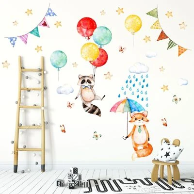 Nikima Wandtattoo 075 Wandtattoo Waschbär Fuchs Luftballon Regenschirm Wolken Wandtattoos 3 Nikima Wandtattoo 075 Wandtattoo Waschbär Fuchs Luftballon Regenschirm Wolken Wandtattoos – Bild 3