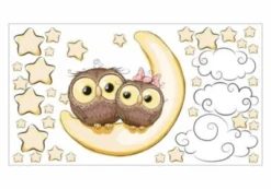 Nikima Wandtattoo 065 Wandtattoo Eule Auf Mond Wolken Sterne Schläft Wandtattoos