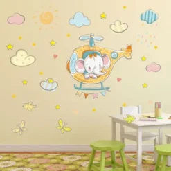 Nikima Wandtattoo 028 Wandtattoo Elefant Auf Hubschrauber Orange Wandtattoos