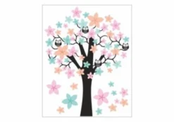 Nikima Wandtattoo 062 Wandtattoo Baum Mit Eulen – Rosa Blau Orange Wandtattoos