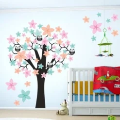 Nikima Wandtattoo 062 Wandtattoo Baum Mit Eulen – Rosa Blau Orange Wandtattoos -Komar Verkäufe 18762358 05