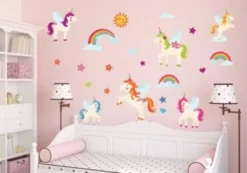 Nikima Wandtattoo 018 Wandtattoo Einhörner Regenbogen Unicorn Bunt Wolken Sonne Sterne Wandtattoos