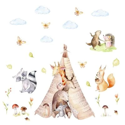 Nikima Wandtattoo 121 Wandtattoo Freunde Im Tipi Zelt Bär Giraffe Igel Aquarell Wandtattoos 1 Nikima Wandtattoo 121 Wandtattoo Freunde Im Tipi Zelt Bär Giraffe Igel Aquarell Wandtattoos