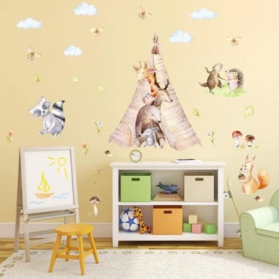 Nikima Wandtattoo 121 Wandtattoo Freunde Im Tipi Zelt Bär Giraffe Igel Aquarell Wandtattoos 2 Nikima Wandtattoo 121 Wandtattoo Freunde Im Tipi Zelt Bär Giraffe Igel Aquarell Wandtattoos – Bild 2