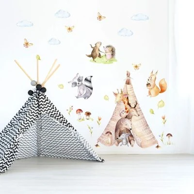 Nikima Wandtattoo 121 Wandtattoo Freunde Im Tipi Zelt Bär Giraffe Igel Aquarell Wandtattoos 4 Nikima Wandtattoo 121 Wandtattoo Freunde Im Tipi Zelt Bär Giraffe Igel Aquarell Wandtattoos – Bild 4