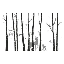Nikima Wandtattoo 198 Birkenstämme SCHWARZ Mit Reh Und Kitz Wandtattoos