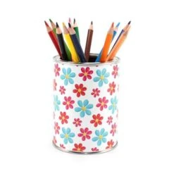 Nikima Stiftebecher Blumem Rot/blau Inkl. 12 Dreikant Buntstiften Stifteköcher Stifteköcher