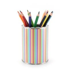 Nikima Stiftebecher Streifen Bunt Inkl. 12 Dreikant Buntstiften Stifteköcher Stifteköcher