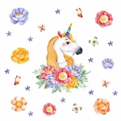 Nikima Wandtattoo 161 Einhorn Mit Blumen Regenbogen In 6 Vers. Größen Wandtattoos