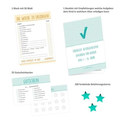 Nikima Papeterie Belohnungssystem Für Kinder - 1 Block Aufgabenliste, 25 Gutscheine, 100 Belohnungssticker, 1 Booklet Schreibtisch-Organizer 2 Nikima Papeterie Belohnungssystem Für Kinder - 1 Block Aufgabenliste, 25 Gutscheine, 100 Belohnungssticker, 1 Booklet Schreibtisch-Organizer – Bild 2