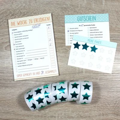 Nikima Papeterie Belohnungssystem Für Kinder - 1 Block Aufgabenliste, 25 Gutscheine, 100 Belohnungssticker, 1 Booklet Schreibtisch-Organizer 5 Nikima Papeterie Belohnungssystem Für Kinder - 1 Block Aufgabenliste, 25 Gutscheine, 100 Belohnungssticker, 1 Booklet Schreibtisch-Organizer – Bild 5