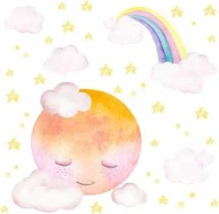 Nikima Wandtattoo 193 Vollmond Mit Wolke - Aquarell Regenbogen In 6 Vers. Größen Wandtattoos