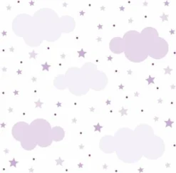 Nikima Wandtattoo 141 Wolken, Sterne Und Punkte Set Lila Flieder - 87 Stück In 6 Vers. Größen Wandtattoos
