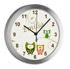 CreaDesign Funkuhr / Wanduhr Mit Namen Personalisiert Eule Atom-/Funkuhr