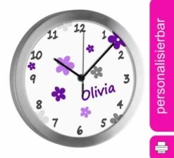 CreaDesign Funkuhr / Wanduhr Mit Namen Personalisiert Blumen Atom-/Funkuhr