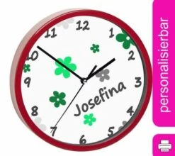 CreaDesign Kinder Wanduhr Laufruhig Personalisiert Mit Name Blumen Apfelgrün