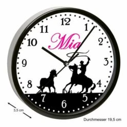 CreaDesign Kinder Wanduhr Personalisiert Mit Name Pferde Cowboy Schwarz Pink -Komar Verkäufe 20300285 03