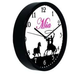 CreaDesign Kinder Wanduhr Personalisiert Mit Name Pferde Cowboy Schwarz Pink -Komar Verkäufe 20300285 04