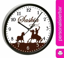 CreaDesign Kinder Wanduhr Personalisiert Mit Name Pferde Cowboy Braun