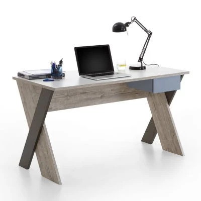 LOMADO® Schreibtisch LEEDS-10 Sandeiche Nb./weiß/Lava/Denim, B X H X T Ca. 135 X 76,4 X 67,5 Cm 1 LOMADO® Schreibtisch LEEDS-10 Sandeiche Nb./weiß/Lava/Denim, B X H X T Ca. 135 X 76,4 X 67,5 Cm