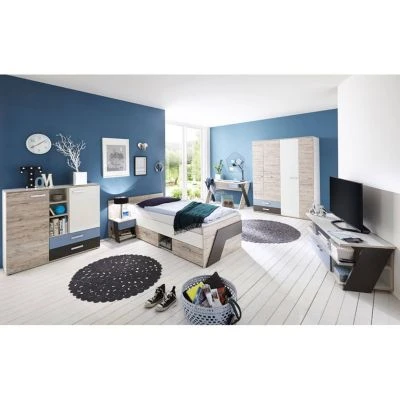 LOMADO® Schreibtisch LEEDS-10 Sandeiche Nb./weiß/Lava/Denim, B X H X T Ca. 135 X 76,4 X 67,5 Cm 5 LOMADO® Schreibtisch LEEDS-10 Sandeiche Nb./weiß/Lava/Denim, B X H X T Ca. 135 X 76,4 X 67,5 Cm – Bild 5