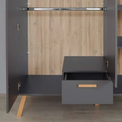 LOMADO® Babyzimmer Kleiderschrank MANISA-19 In Grau Mit Buche Massiv, B/H/T: Ca. 130/190/60 Cm 3 LOMADO® Babyzimmer Kleiderschrank MANISA-19 In Grau Mit Buche Massiv, B/H/T: Ca. 130/190/60 Cm – Bild 3