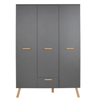 LOMADO® Babyzimmer Kleiderschrank MANISA-19 In Grau Mit Buche Massiv, B/H/T: Ca. 130/190/60 Cm 4 LOMADO® Babyzimmer Kleiderschrank MANISA-19 In Grau Mit Buche Massiv, B/H/T: Ca. 130/190/60 Cm – Bild 4