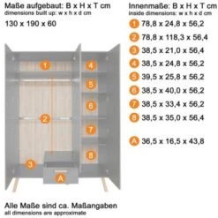LOMADO® Babyzimmer Kleiderschrank MANISA-19 In Grau Mit Buche Massiv, B/H/T: Ca. 130/190/60 Cm 11 LOMADO® Babyzimmer Kleiderschrank MANISA-19 In Grau Mit Buche Massiv, B/H/T: Ca. 130/190/60 Cm -Komar Verkäufe 22410563 06