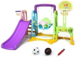 COSTWAY® Kinderrutsche Mit Schaukel, Basketballkorb, Bällen
