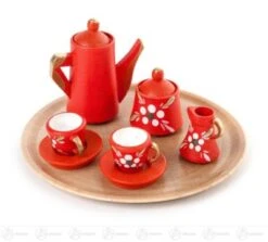 Spielzeug Mini-Kaffeeservice Rund, Rot Mit Dekor (10) Höhe Ca 3,5 Cm NEU