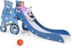 COSTWAY® Kinderrutsche Bärenmuster Mit Basketballkorb