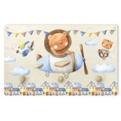 Bilderwelten Kindergarderobe Holz Aquarell Tierpilot Löwe