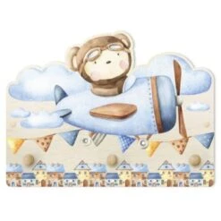 Bilderwelten Kindergarderobe Holz Aquarell Tierpilot Teddy