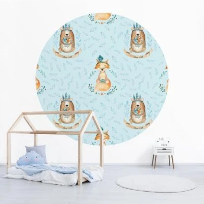 Bilderwelten Runde Tapete Selbstklebend Kinderzimmer Bären Und Füchse Vor Blau 5 Bilderwelten Runde Tapete Selbstklebend Kinderzimmer Bären Und Füchse Vor Blau – Bild 5