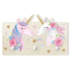 Bilderwelten Kindergarderobe Holz Aquarell Einhorn Gold Glitzer