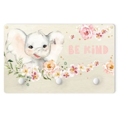 Bilderwelten Kindergarderobe Holz Aquarell Elefant - Be Kind 1 Bilderwelten Kindergarderobe Holz Aquarell Elefant - Be Kind