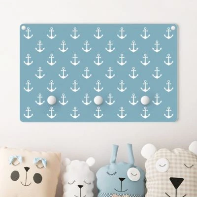 Bilderwelten Kindergarderobe Holz Anker Graublau Weiß 2 Bilderwelten Kindergarderobe Holz Anker Graublau Weiß – Bild 2