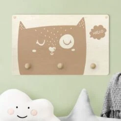 Bilderwelten Kindergarderobe Holz Spruch Hello Katzengesicht Natur -Komar Verkäufe 25411483 03