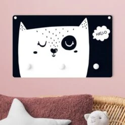 Bilderwelten Kindergarderobe Holz Spruch Hello Katzengesicht Schwarz Weiß -Komar Verkäufe 25411499 03