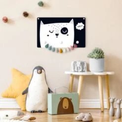 Bilderwelten Kindergarderobe Holz Spruch Hello Katzengesicht Schwarz Weiß -Komar Verkäufe 25411499 05