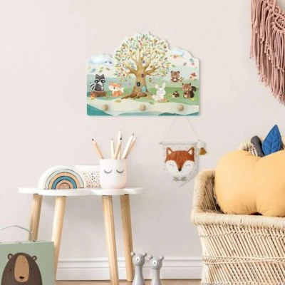 Bilderwelten Kindergarderobe Holz Aquarell Waldtiere Mit Baum 4 Bilderwelten Kindergarderobe Holz Aquarell Waldtiere Mit Baum – Bild 4