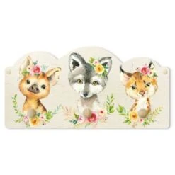 Bilderwelten Kindergarderobe Holz Aquarell Waldtiere Mit Blumen II