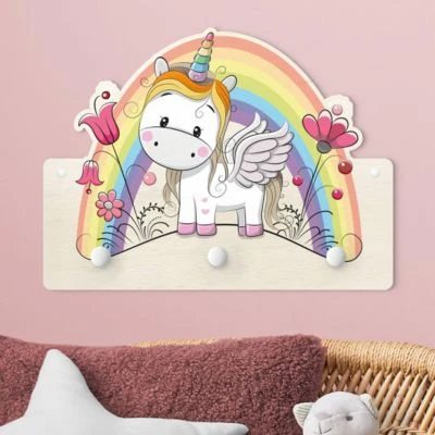 Bilderwelten Kindergarderobe Holz Regenbogen Einhorn 3 Bilderwelten Kindergarderobe Holz Regenbogen Einhorn – Bild 3