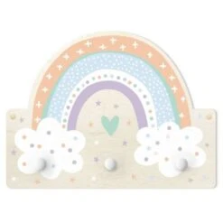 Bilderwelten Kindergarderobe Holz Regenbogen Mit Wolken Pastell