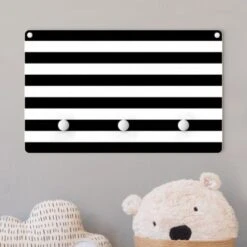Bilderwelten Kindergarderobe Holz Querstreifen Schwarz Weiß -Komar Verkäufe 25412099 03